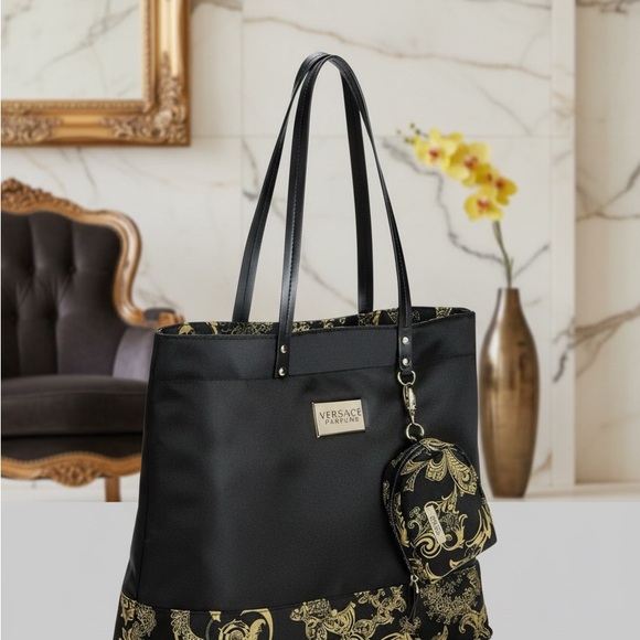 Versace Parfum Black & Gold Weekender Tote Bag with Detachable Coin Pouch - Picture 3 of 8